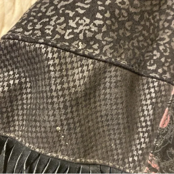 Vintage Cosa Nova Black Suede Leather Fringe Bomber Coat with Floral Print M L - Picture 4 of 12